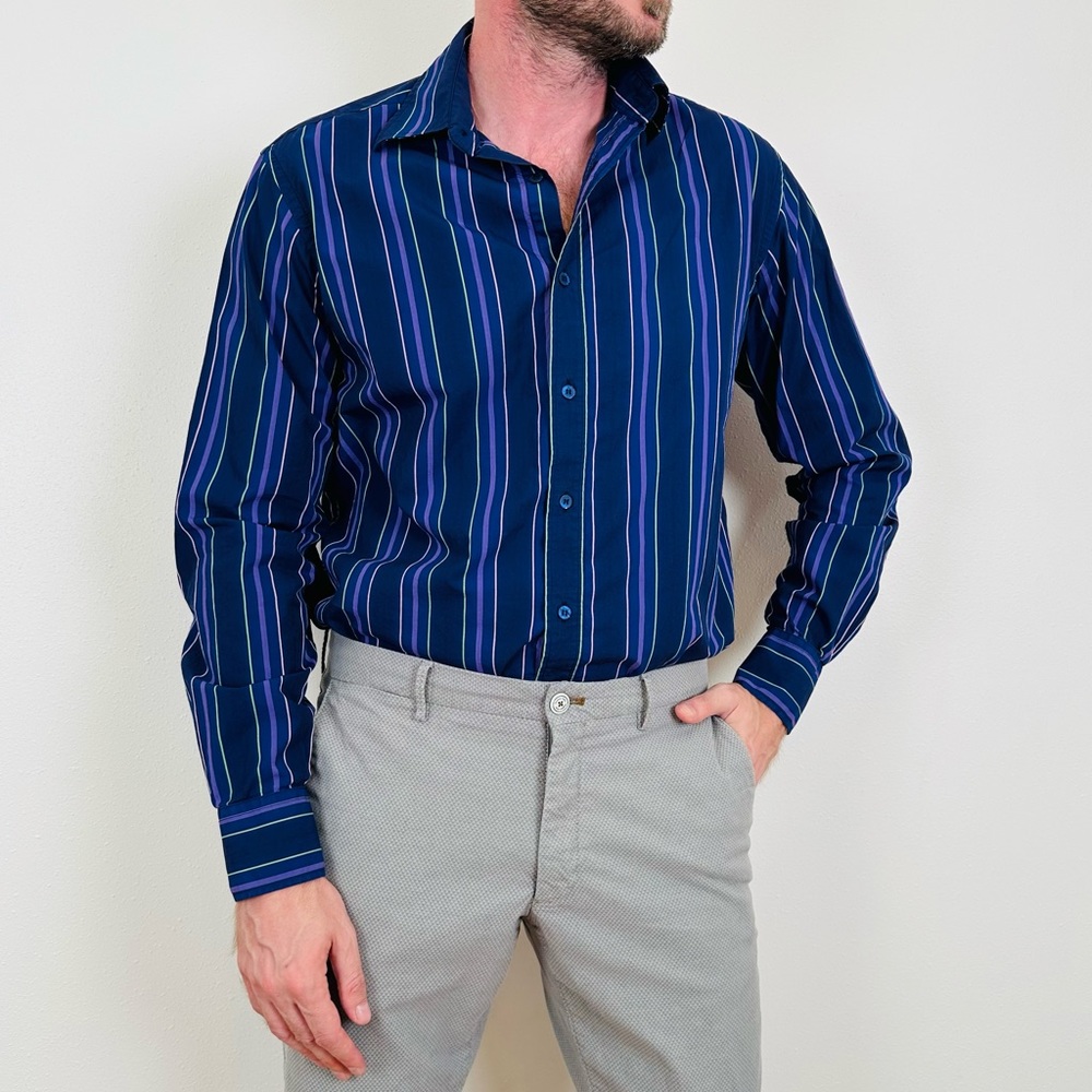 Ted Baker London Button Down Long Sleeve Shirt Mens Multicolor Stripe Cotton